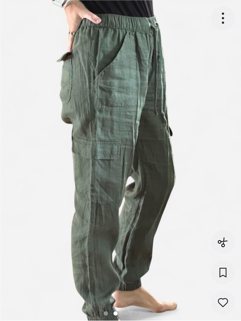 Olive Green Cargo Jogger Pants - Drawstring Waist